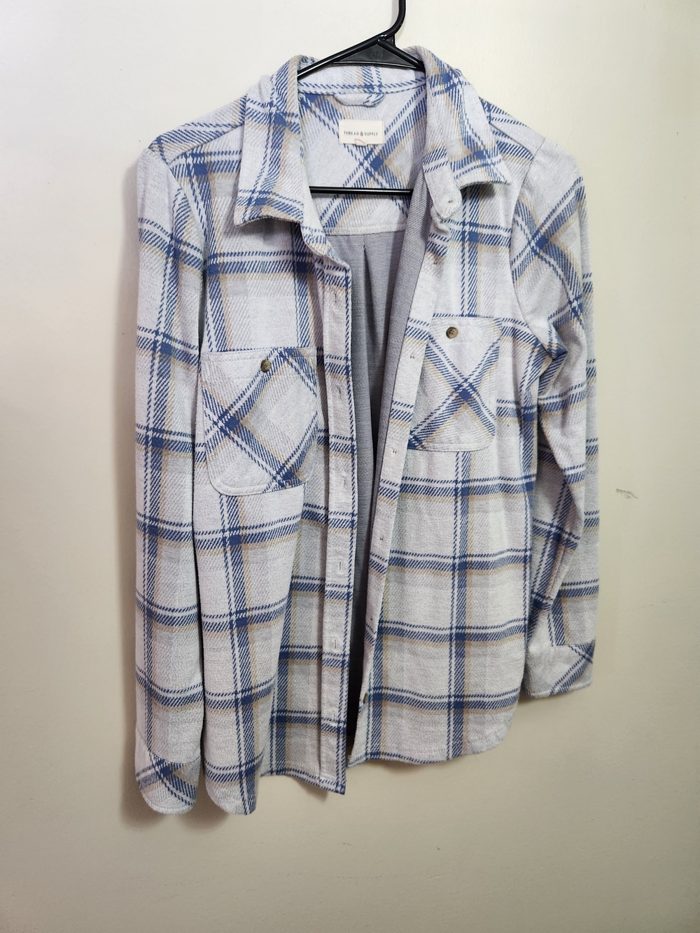 Thread & Supply White and Blue Plaid Button-Down Shirt